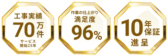 工事実績70万件・作業満足度96%・長期製品保証10年無料