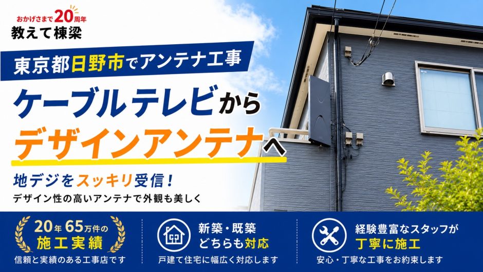 東京都日野市でアンテナ工事｜ケーブルテレビからデザインアンテナへ切り替え